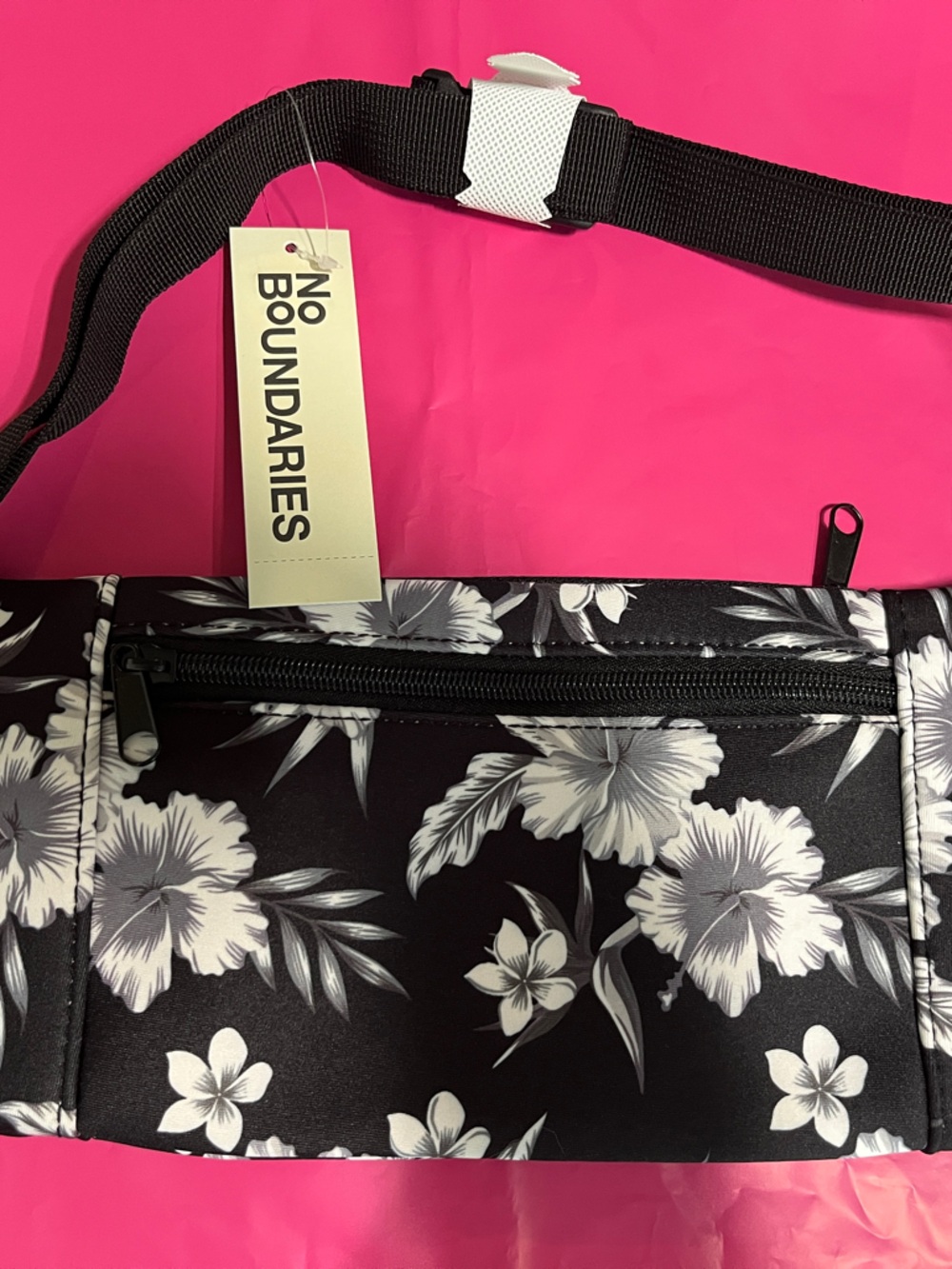 No Boundaries Black and White Floral Crossbody Belt Bag